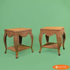Pair of Woven Rattan Square Side Tables