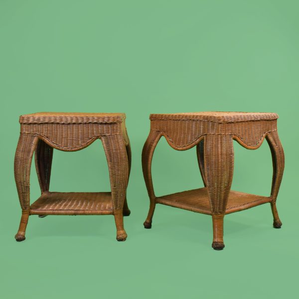 Pair of Woven Rattan Square Side Tables
