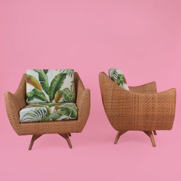 Pair of Woven Rattan Swivel Chairs