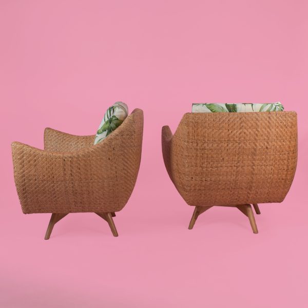 Pair of Woven Rattan Swivel Chairs