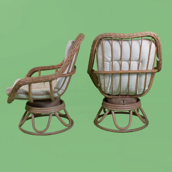 Pair of Woven Rattan Swivel Lounge Chairs
