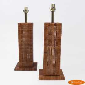 Pair of Woven Rattan Table Lamps