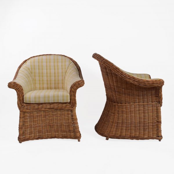Pair of Woven Rattan Upholstered Chairs