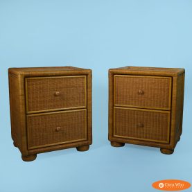 Pair of Woven Rattan and Cane Nightstands