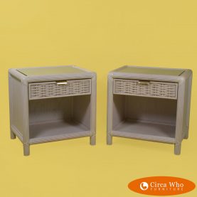 Pair of Woven Rattan and Pencil Reed Nightstands