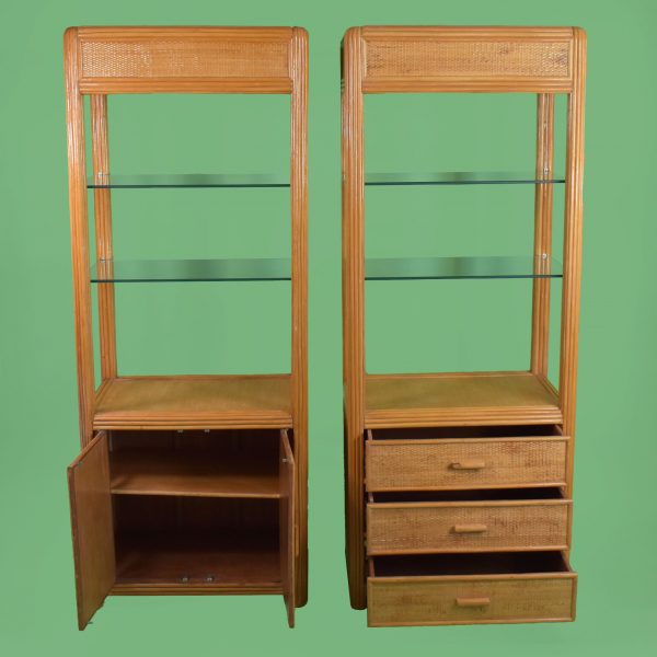 Pair of Woven and Split Rattan Cabinets