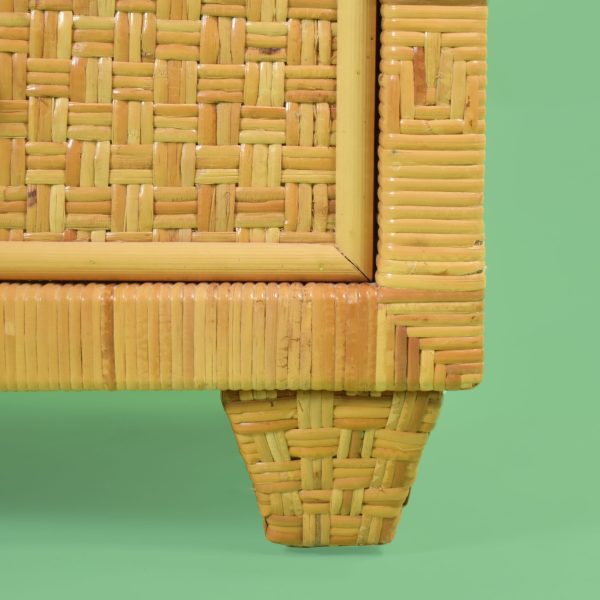 Pair of Woven and Wrapped Rattan Nightstands