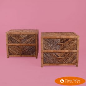 Pair of Wrapped Burnt Pencil Reed Nightstands
