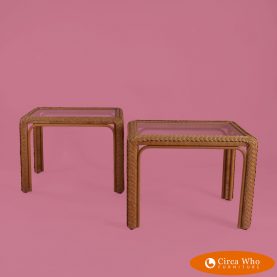 Pair of Wrapped Rattan Side Tables