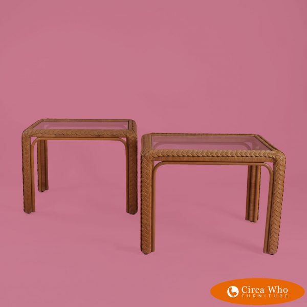 Pair of Wrapped Rattan Side Tables