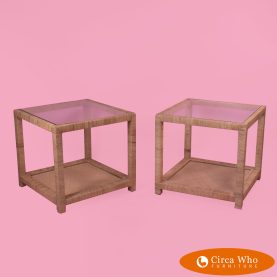 Pair of Wrapped Rattan Vintage Side Tables