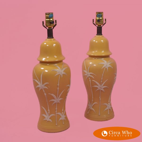 Pair of Yellow Palm Trees Table Lamps