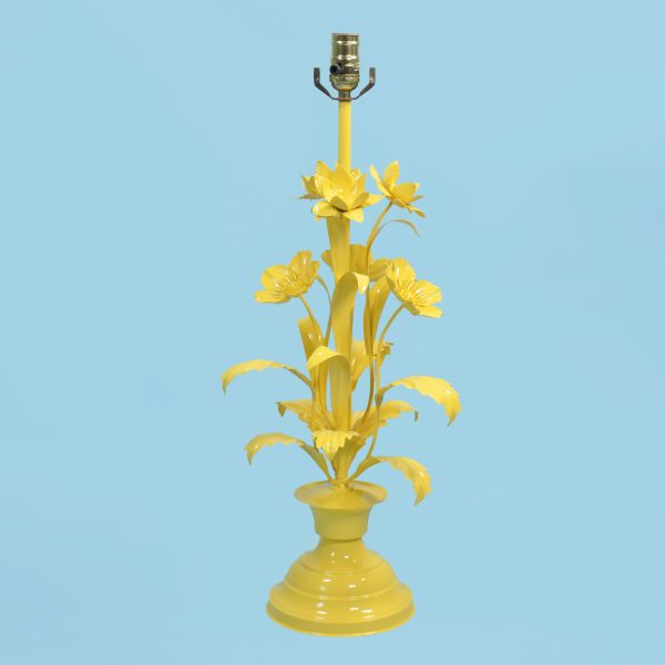 Pair of Yellow Tole Floral Lamps