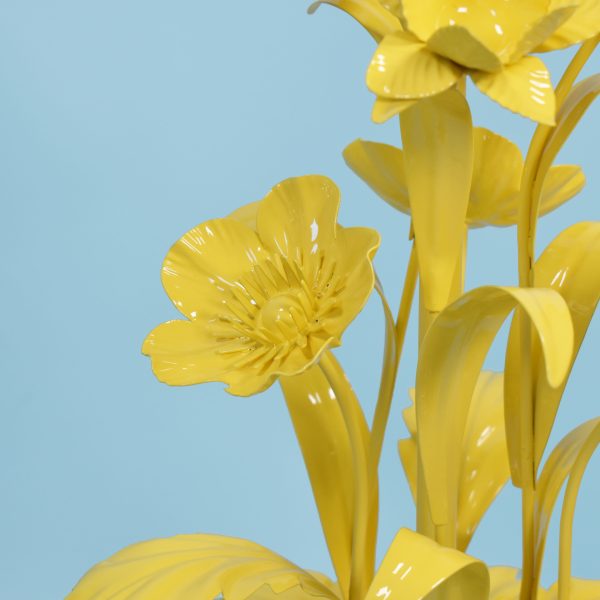 Pair of Yellow Tole Floral Lamps