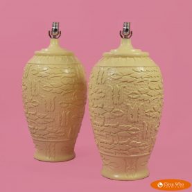 Pair of Yellow Tribal Table Lamps