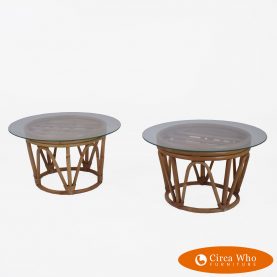Pair of round Rattan Side Tables