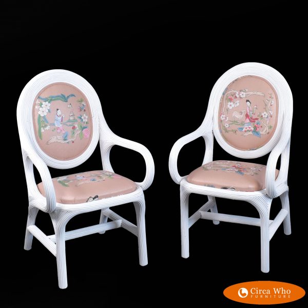 Pair of white Pencil Reed Arm Chairs