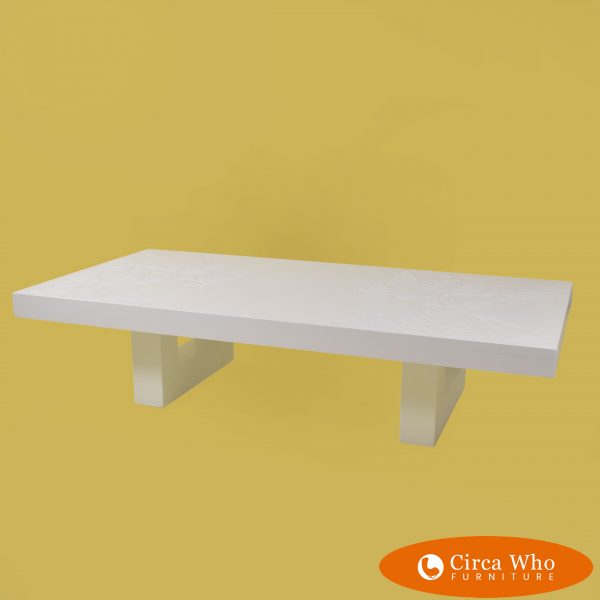 Palm Frond Motif White Coffee Table