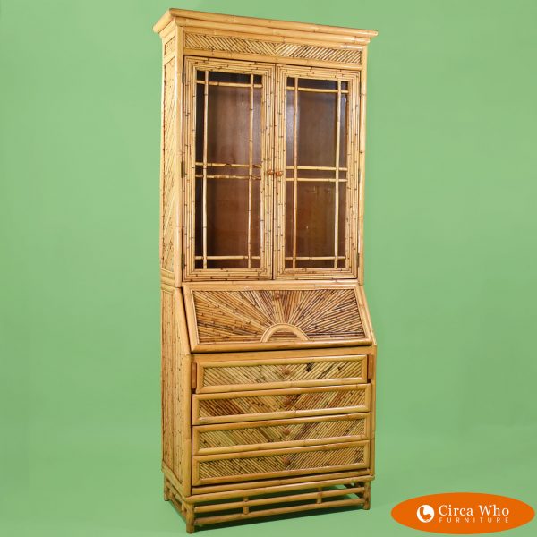 pencil reed bamboo secretary in vintage condition with natural color