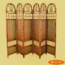 Large Rattan 6 panel screen in burn bamboo in nice vintage condition from 50's