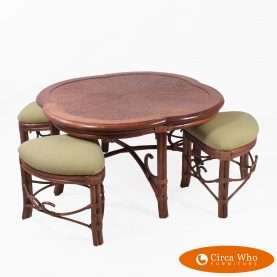 Rattan Coffee Table With 4 Stools