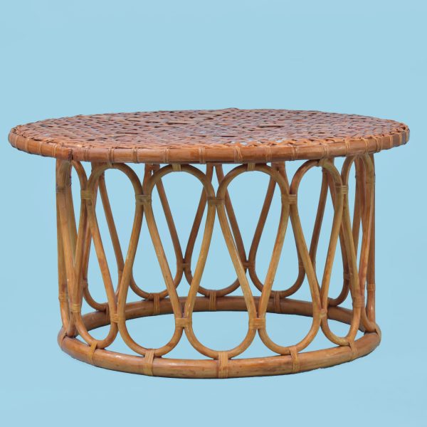 Rattan End Table With Woven Top