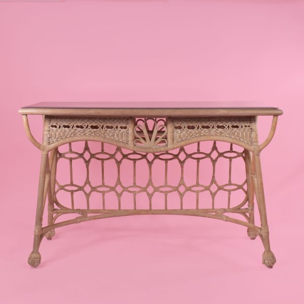 Rattan Fretwork Console With Glass Top