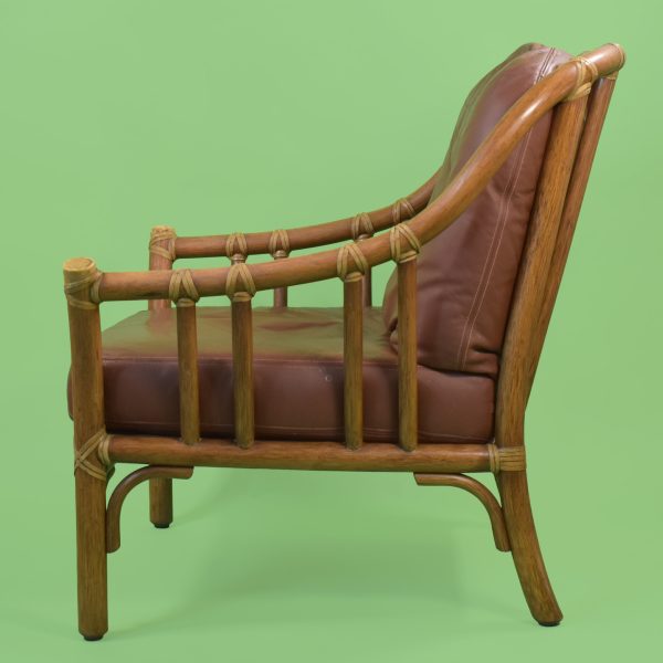 Rattan Lounge Chair by McGuire Leather Cushions