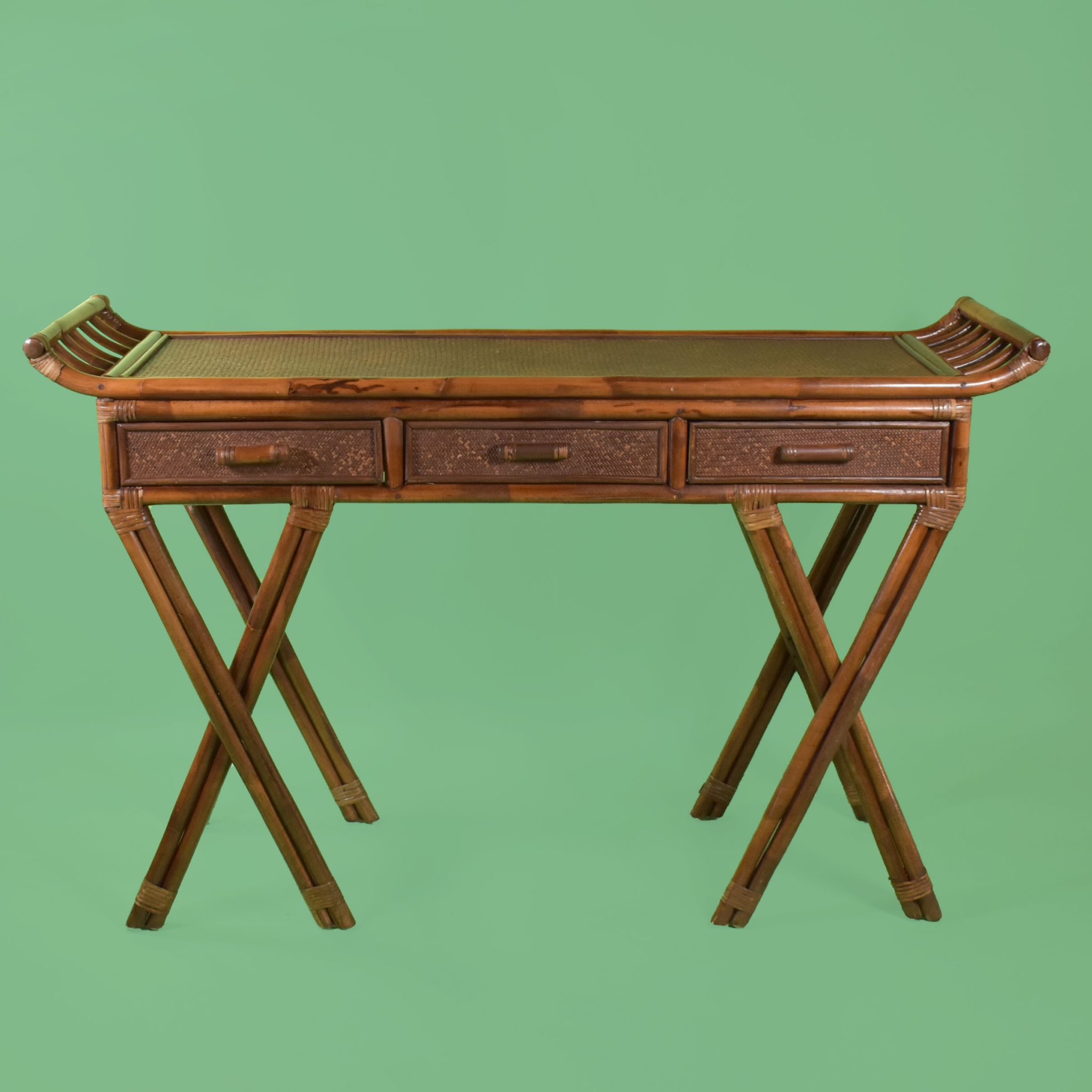 Rattan Ming Console Table/Desk Circa Who