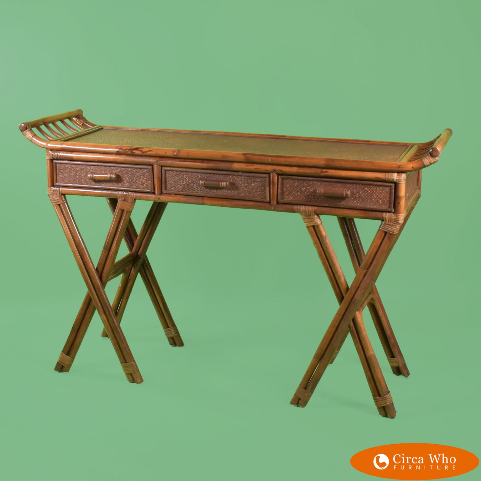 Rattan Ming Console Table/Desk Circa Who