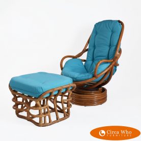 Rattan Swivel Chair With Ottoman