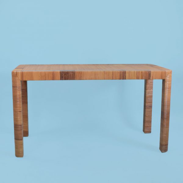Rattan Wrapped Parsons Desk with Woven Top by Bielecky Brothers