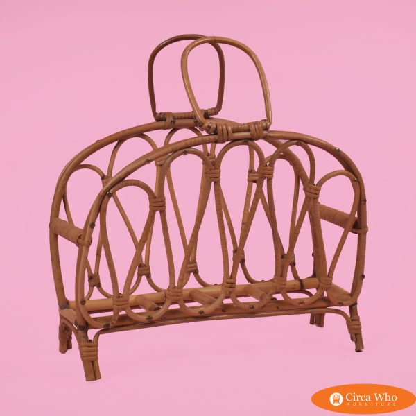 Rattan and Brass Boho Chic Magazine Rack