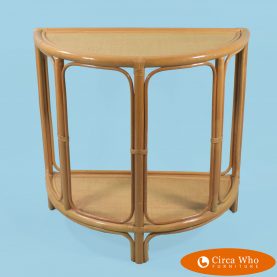 Rattan and Grasscloth Demilune Console Table