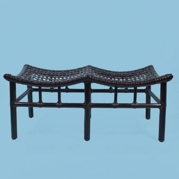 Rattan and Leather Pagoda Bench by McGuire