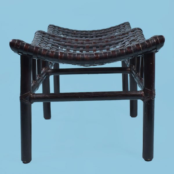 Rattan and Leather Pagoda Bench by McGuire