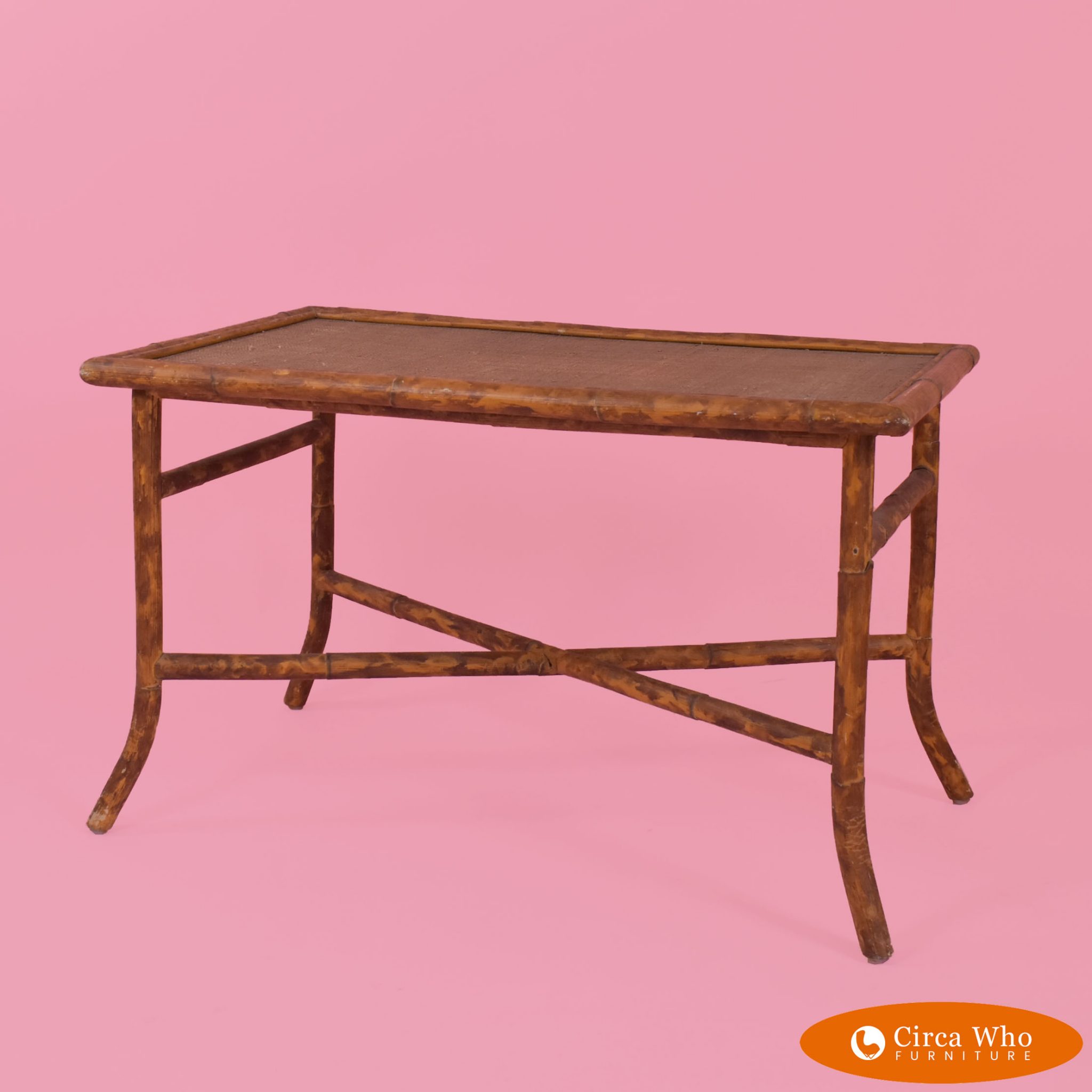 Rectangular Grasscloth Topped Table Circa Who