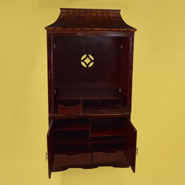 Red Chinoiserie Pagoda-Top Armoire