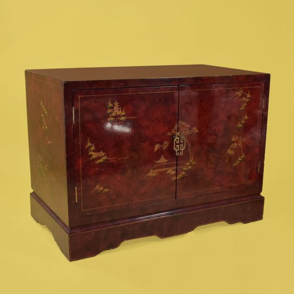 Red Chinoiserie Pagoda-Top Armoire