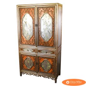 Reverse Mirror Painted Chinoiserie Armoire