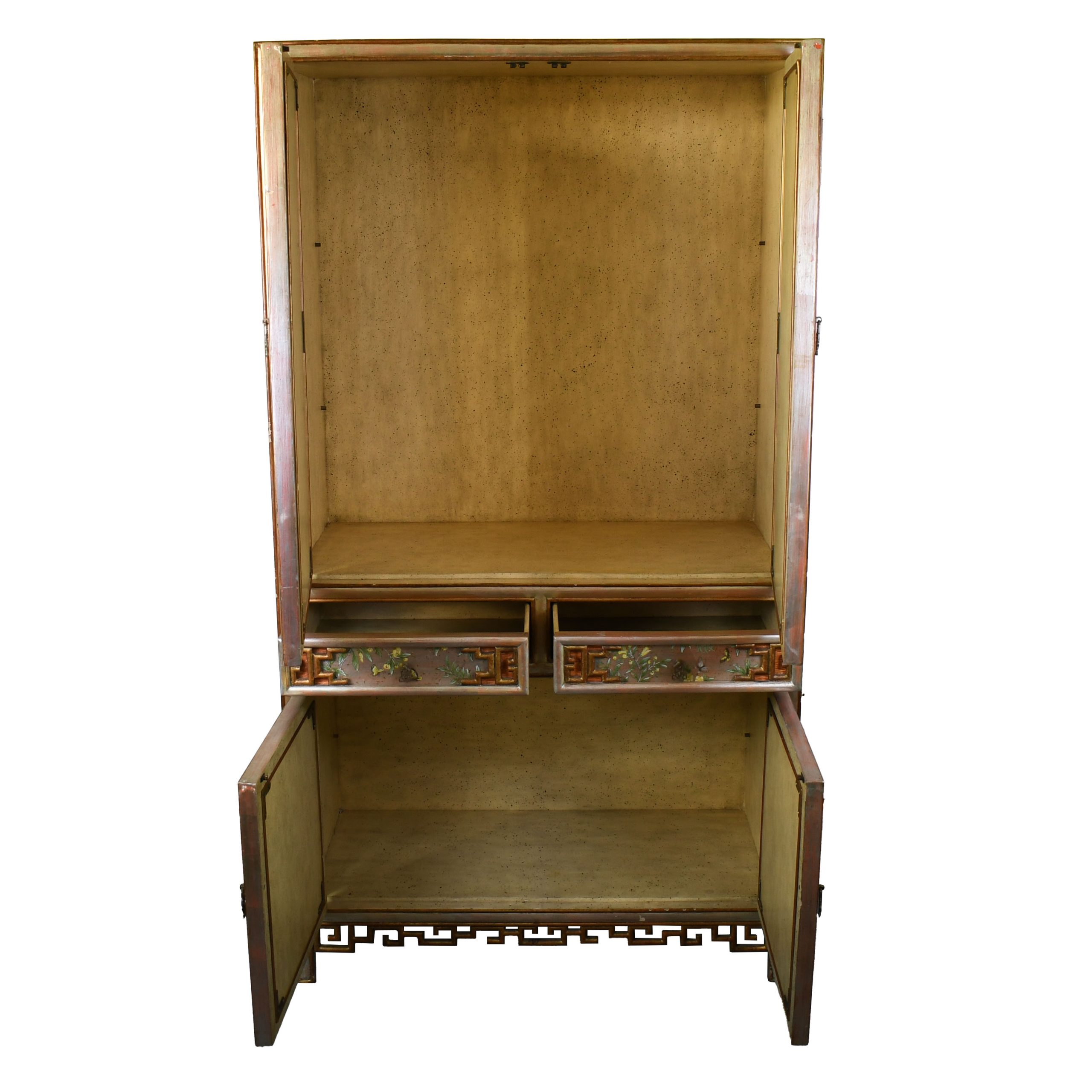 Reverse Mirror Painted Chinoiserie Armoire