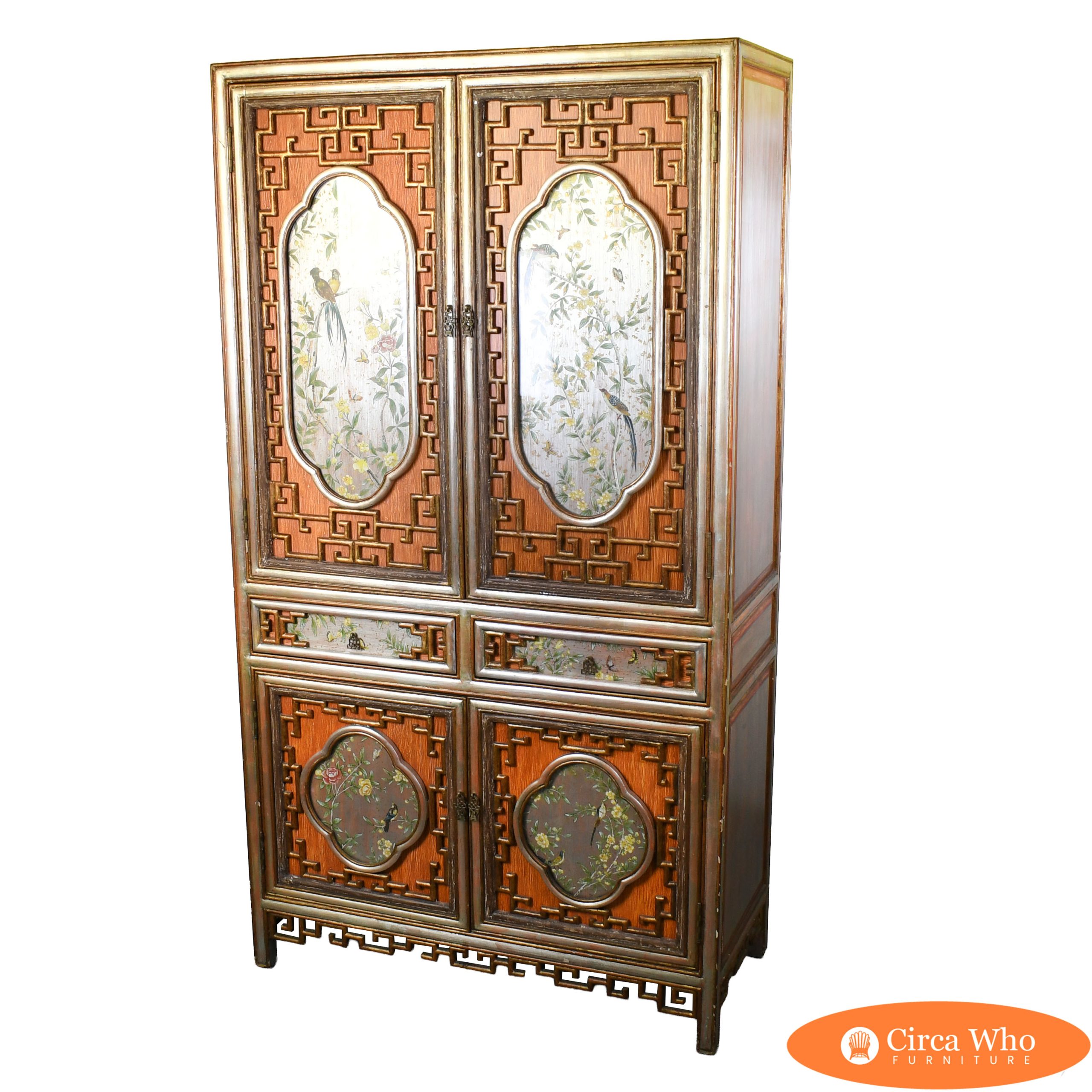 Reverse Mirror Painted Chinoiserie Armoire
