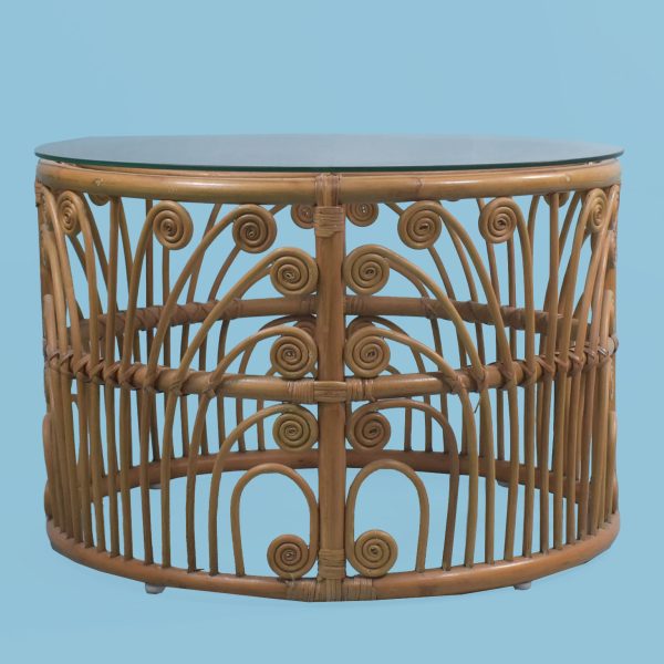 Round Coastal Rattan Coffee Table