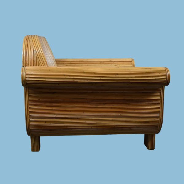 Sculptural Pencil Reed and Woven Rattan Lounge Chair
