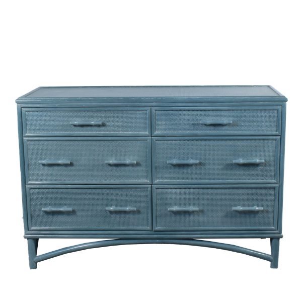 Seafoam Ficks Reed Style Rattan and Grasscloth Dresser