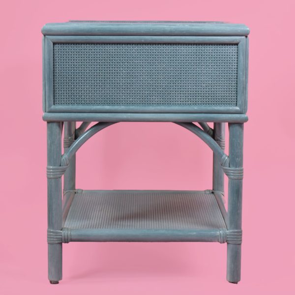 Seafoam Ficks Reed Style Rattan and Grasscloth Nightstands