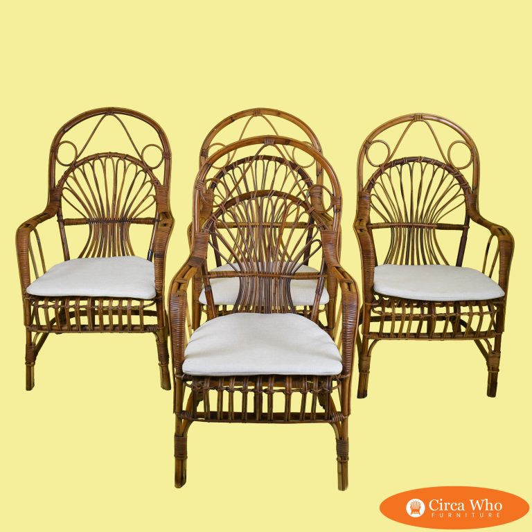 Set Of 4 Italian Bent Rattan Chairs