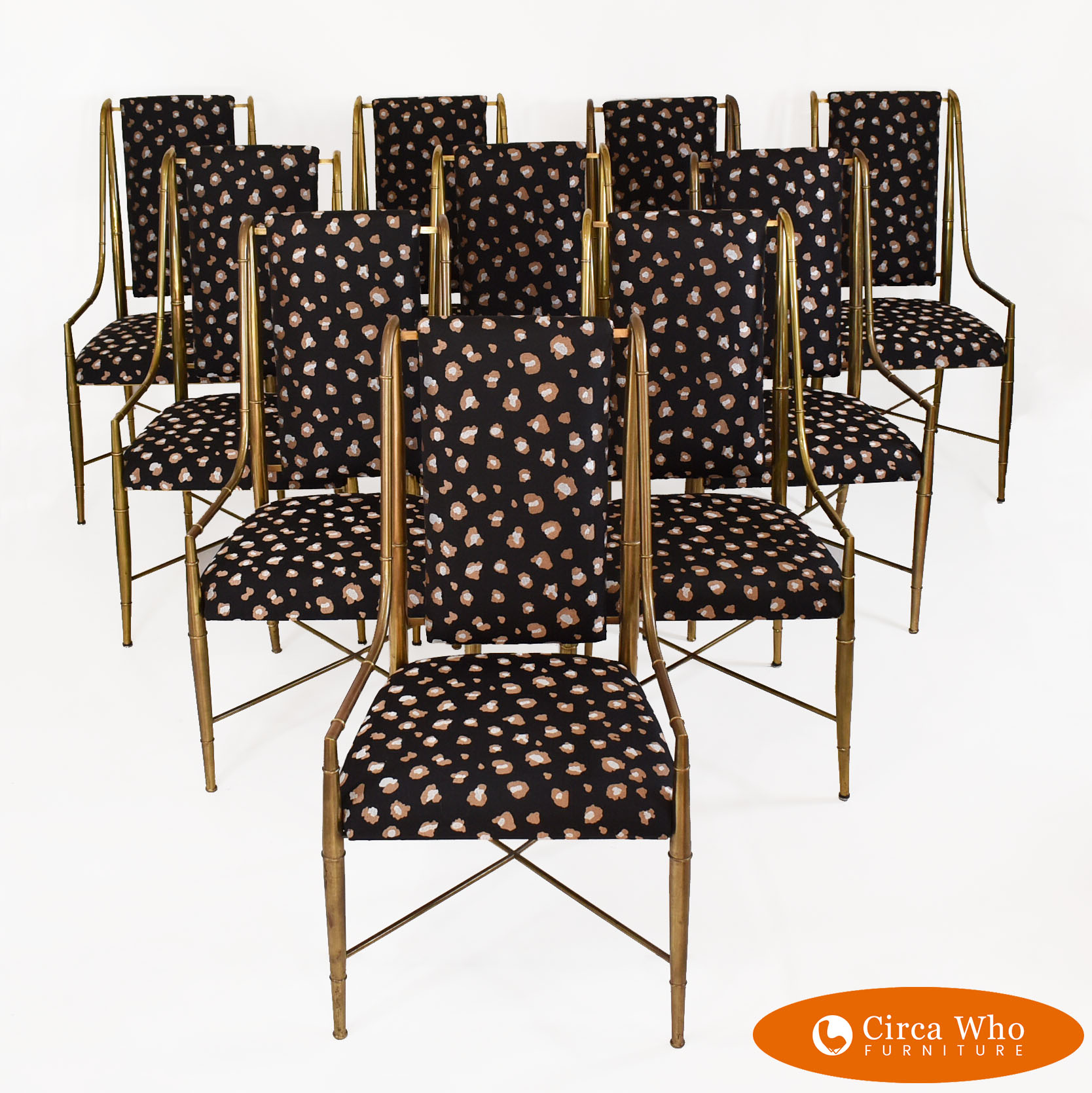 Set Of 10 Mastercraft Brass Chairs A8480 Circa Who Furniture  