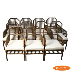 Set of 11 Brown Jordan Rattan Arm Dining Chairs