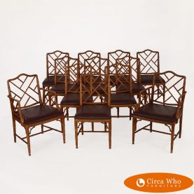 Set of 13 Faux Bamboo Chippendale Chair with leather